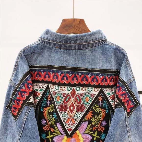 SOLD OUT Boho Floral Embroidered Oversized Denim Jacket - Picture 3 of 8